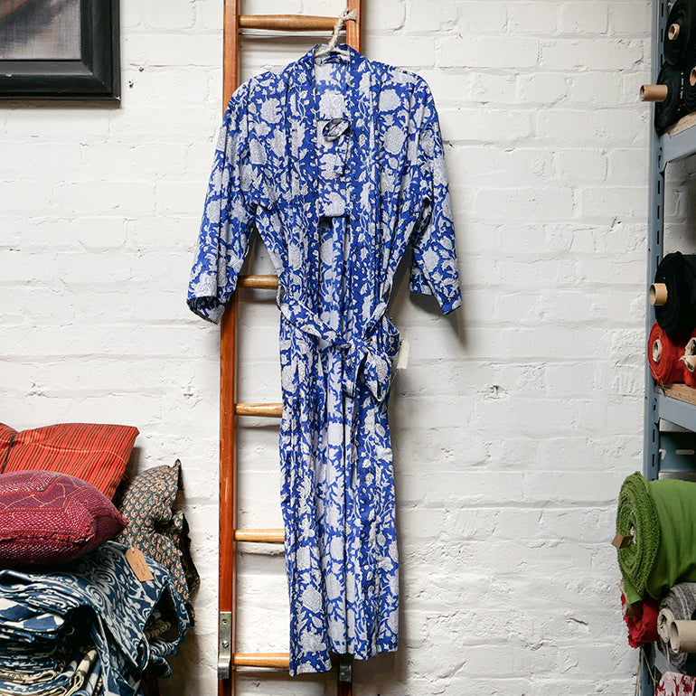 Men's Luxury Soft Housecoat Blue Check Printed Bathrobe Long Dressing Gown  | eBay